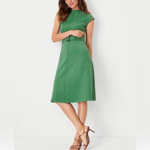 Mock Neck Belted Flare Dress, size 6 color green